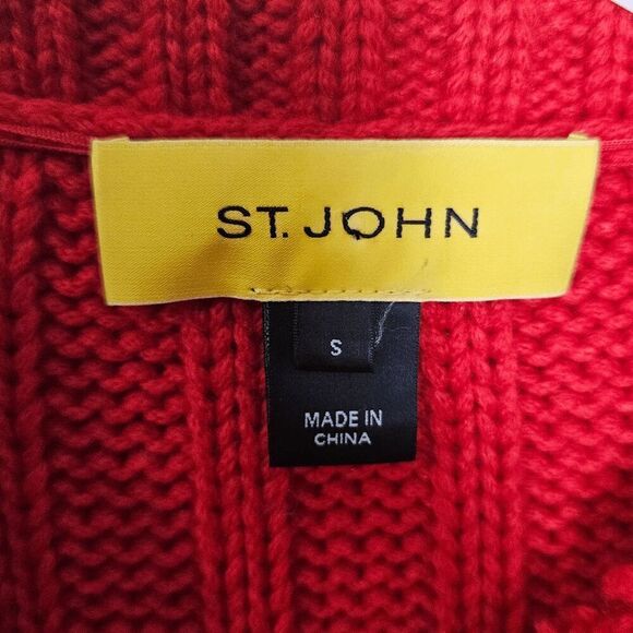 St. John Long Sleeve Cableknit Chunky Wool Cardigan Sweater Women's Red Size Sm - Picture 2 of 5